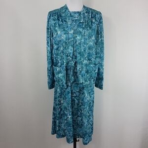 Vintage 80s CB Grannycore Blue and Green Floral Midi Dress and Jacket size 16WP